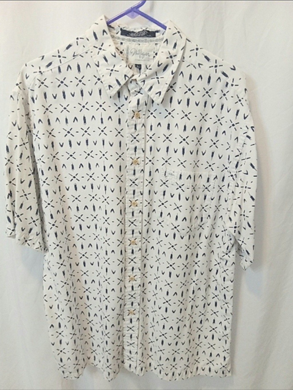 Mens L Tommy Hilfiger Short Sleeve Button Collared Shirt Casual Golf Office Euc